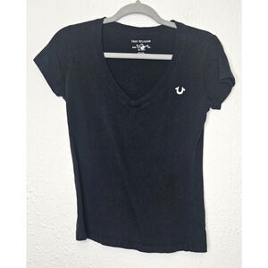 True Religion Womens Big Horseshoe T Shirt Small Black V Neck Cotton Basic Tee